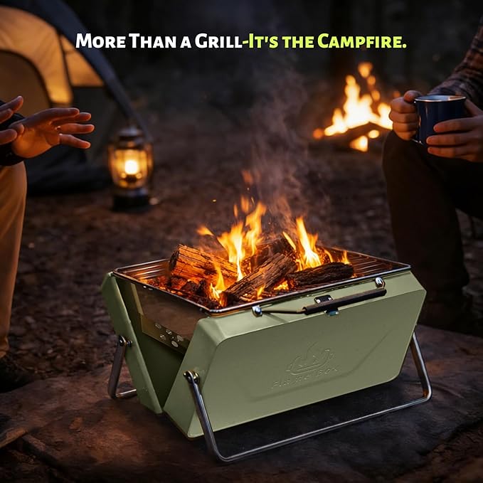 Ranger Plus Portable Charcoal Grill – Folding BBQ with Large Grilling Grate for Camping, Tailgating & Backyard | Serves 4–5, Full‑Grate Cooking Coverage, 304 Stainless Steel, 3‑Second Setup