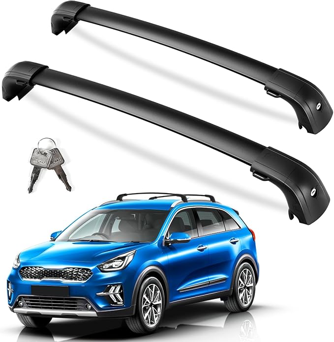 KINGGERI 300lbs Lockable Roof Rack Cross Bars Compatible with Kia NIRO 2017 2018 2019 2020 2021 2022 with Flush Side Rails, Heavy Duty Aluminum Roof Rails Crossbars Rooftop Cargo Carrier Luggage Black