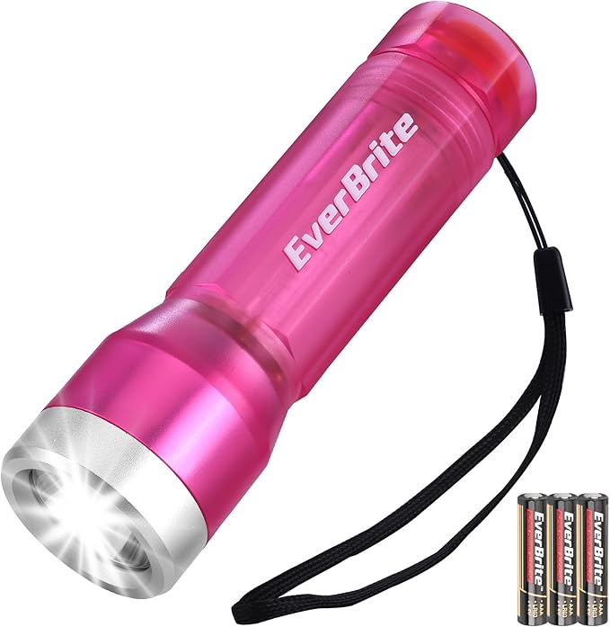 EverBrite Small Flashlight, Compact LED Flash Light with 3 Modes, 3 AAA Batteries Included, Water-Resistant Mini Flashlight for Home,Emergencies and Camping, Pink, 1 Pack