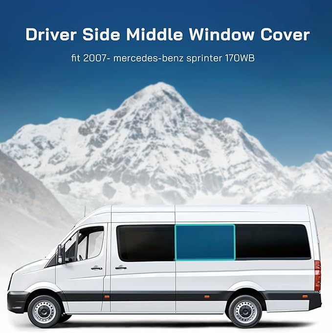 Driver Middle Window Cover for Mercedes-Benz Sprinter 170WB, 2007-2026, Magnetic Insulated Blackout Sunshade, XPE Foam Core, AllSeasonGuard