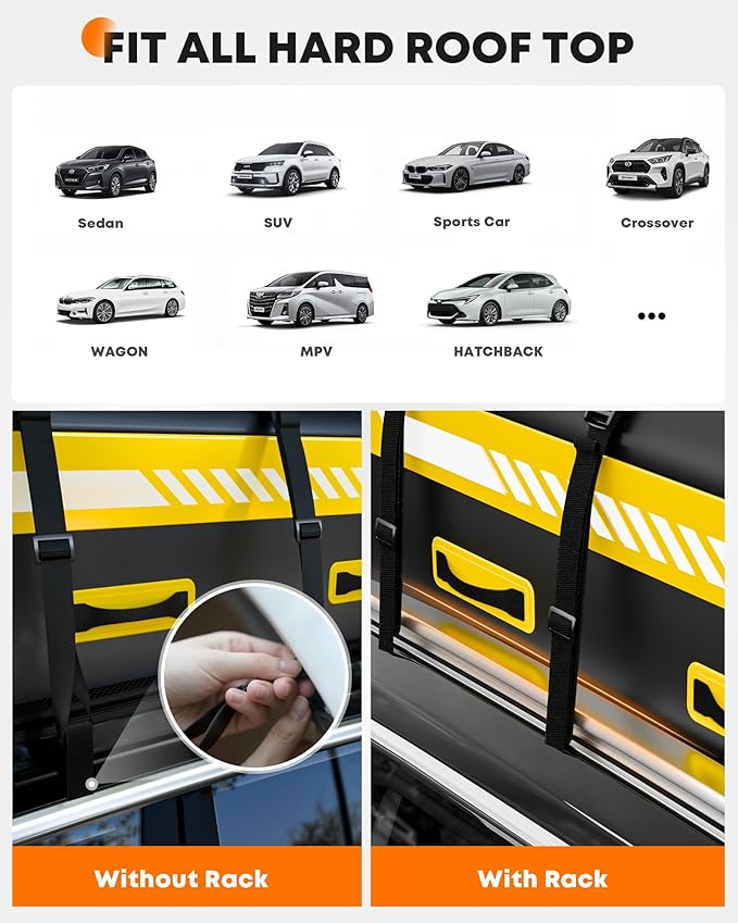 21 Cubic Feet Rooftop Cargo Carrier Bag, Waterproof Zip Soft Roof Top Cargo Bag with Anti-Slip Mat, Luggage Lock, 2 Reflective Strips, 6 Door Hooks, Storage Bag, for All Cars with/Without Rack
