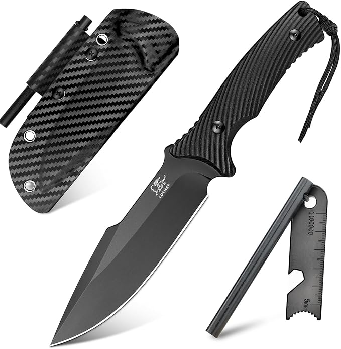 LOTHAR KA52 Fixed Blade Knife, Sharp D2 Steel Blade Survival Knives with Kydex Sheath, Hunting Knives with G10 Handle, Camping Bushcraft Knife for Outdoor, Camping Gifts For Men