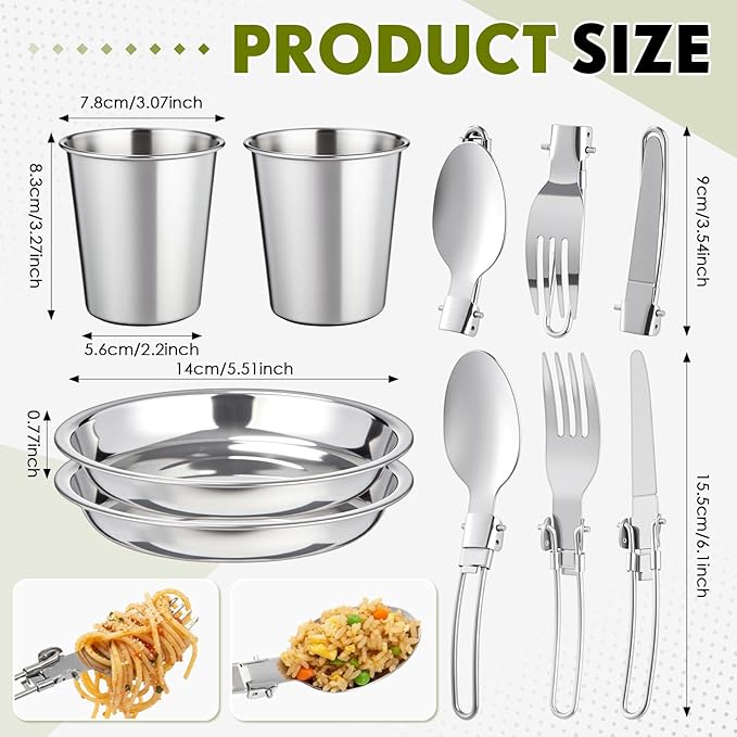18 Pcs Camping Cookware Mess Kit, Lightweight Pot Pan Mini Stove 2 Set Stainless Steel Cups Plates Forks Knives Spoons Backpacking Cooking Set for Camping, Hiking, Backpacking and Picnic