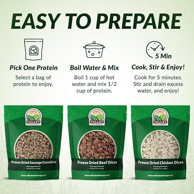 Valley Food Storage 92 Serving Freeze Dried Meat Bucket | Premium Emergency Food Supply with 1,352g Protein | Survival Food, 25 Year Shelf Life | Backpacking Meals, Prepper Supplies & Off-Grid Living