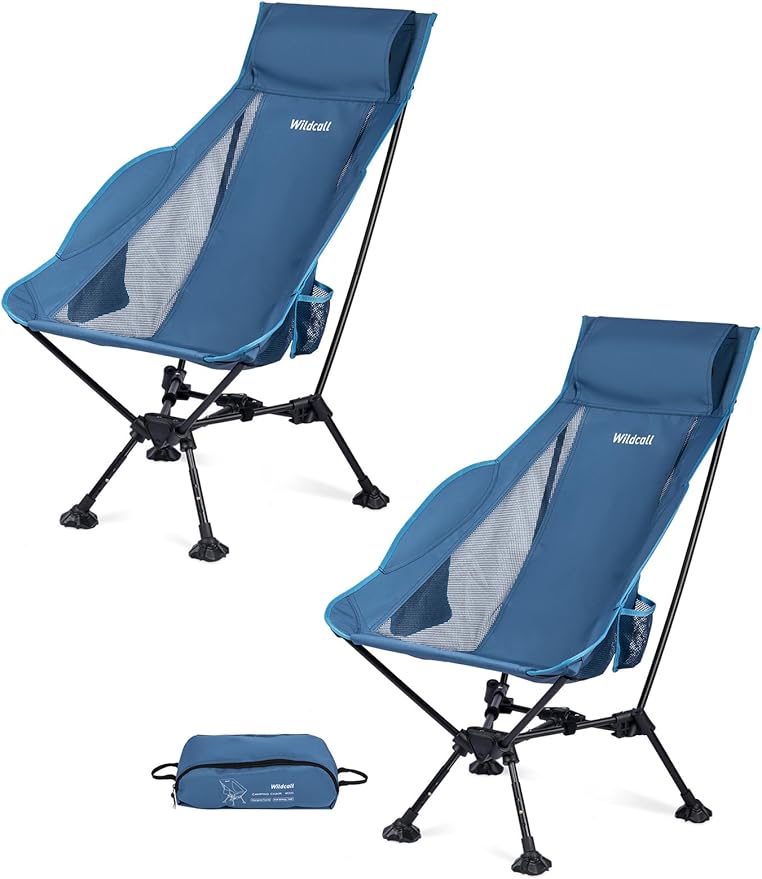 WildCall Lightweight Folding High Back Camping Chair with Head Support, Compact Beach Chair with Anti-Sinking Large Feet and Three Tilt Angles Adjustment