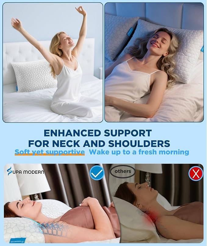 Cooling Pillow Queen Size Set of 2, Adjustable Shredded Memory Foam Pillows, Luxury Bed Pillows for Sleeping 2 Pack,Soft Yet Supportive Firm Pillow for Side,Back,Stomach Sleepers,Gifts for Hot Sleeper