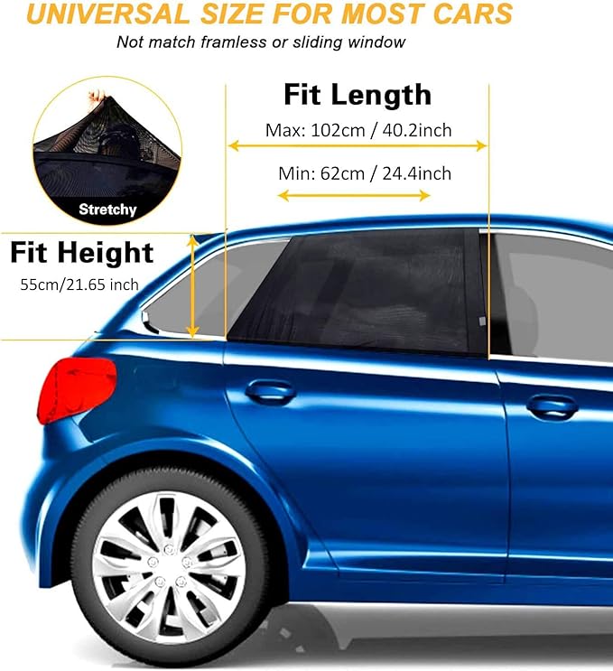 Car Window Shades, Breathable Mesh Side Car Window Sun Shade, Stretchy Car Window Screen for Baby Camping Sun Protection, car Window Covers for Rear/Back Window for Privacy (2 Pack)