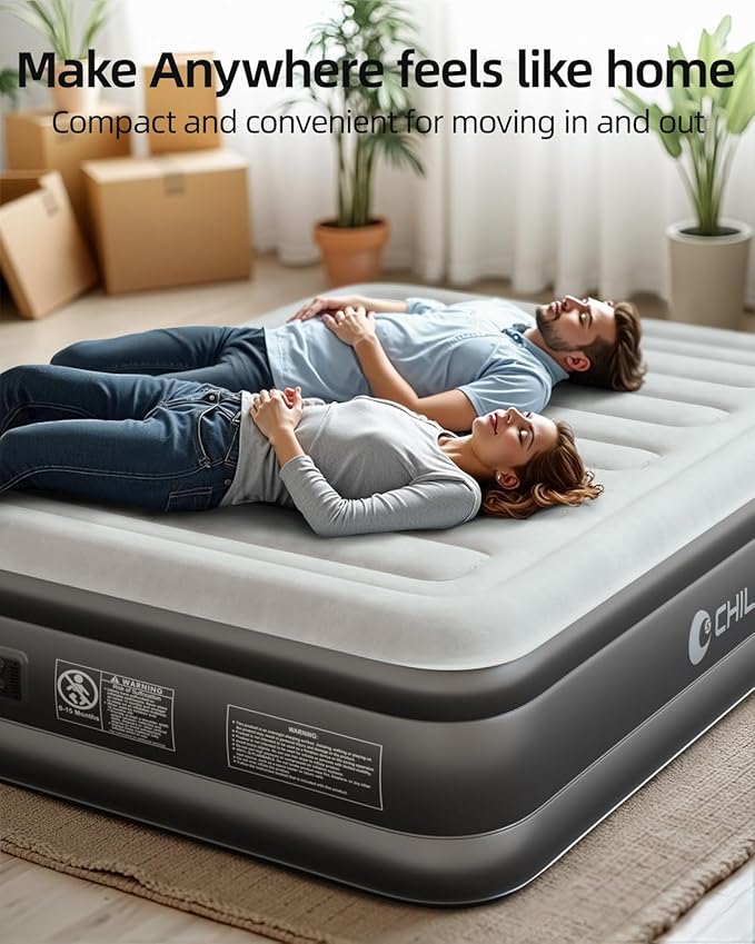 CHILLSUN 2026 Upgraded Air Mattress Full with Built in Pump, 18" Raised Comfort Blow up Mattress Inflatable Mattress Colchon Inflable, Flocked Top Air Bed with Storage Bag for Home Camping & Guests