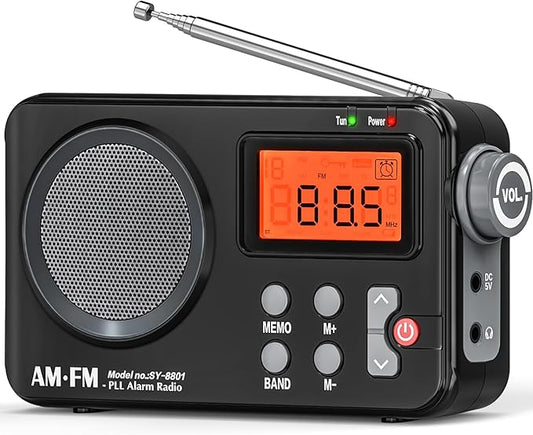 Goodes Portable AM FM Radio, Transistor Radio with Large Display, Alarm Clock, Sleep Timer and Headphone Jack, 4AA Battery Operated or Plug in Wall, for Home, Outdoor, Emergency