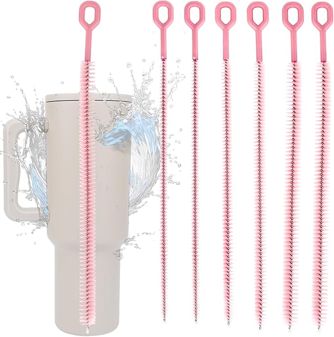 6pcs Straw Cleaner Brushes for Stanley, 31.5cm/12.4in Extra Long Full Bristles Coverage Reusable Straw Brush Cleaning Accessories for Bottles Glass Pipe Sippy Cup(Pink)