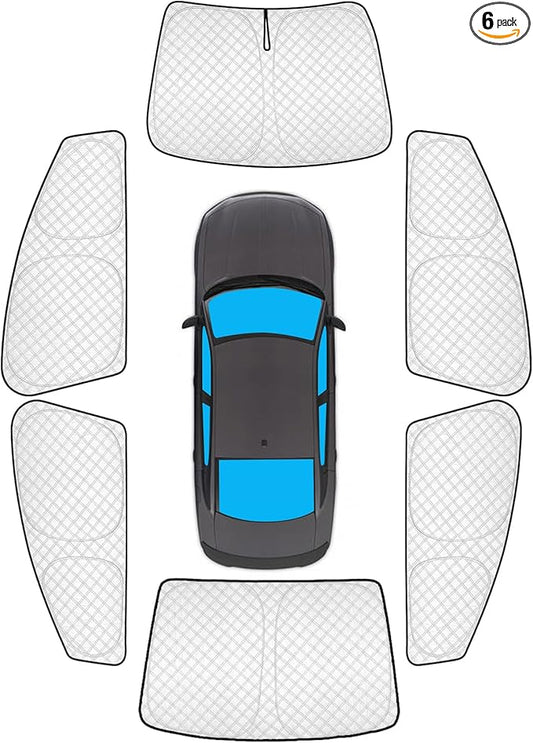 KMF 6pcs Thicken Sun Shades for Dodge Charger 2011-2023 Accessories, Full Car Window Covers Sunshade for Windshield Side Rear, UV Block Black Out Privacy for Car Camping with Storage Bag