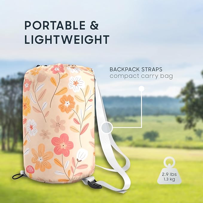 Wake In Cloud - Kids Sleeping Bag for Girls Toddlers, Camping in Warm Cold Weather, Backpacking Lightweight Compact Outdoor Liner for 3 Seasons, Deer Floral Garden