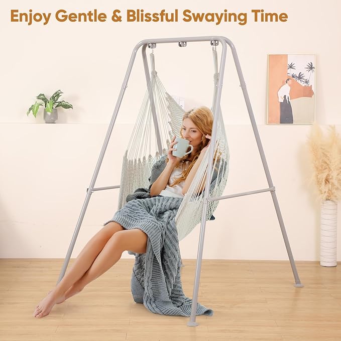 Foldable Hammock Stand, Portable Hammock Chair Stand, 300 lbs Capacity, Heavy Duty Folding Hammock Frame for Indoor or Outdoor, Easy to Assemble & Store (Hammock Chair not Included) - Grey