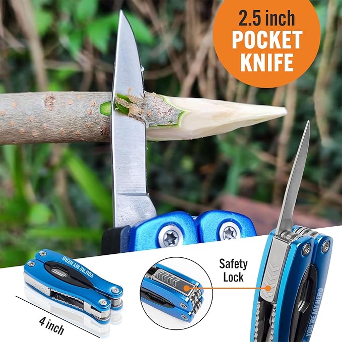 YOU ARE MY HERO Engraved 15-in-1 Multitool & Keychain Set, Stainless Steel Locking EDC Gear, Practical Gifts for Men, Dad, Husband, Son, Brother, Boyfriend, Camping Hiking Fishing Survival Tool