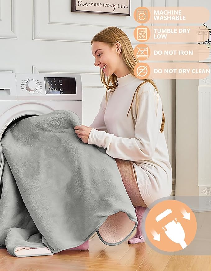 Car Heated Blanket, 12/24V Portable Heated Blanket for Car, Machine Washable Flannel Travel Blanket, 3 Heating Levels, 60x44 Inches, 4-in-1 Design, Convenient Storage for Camping,Grey