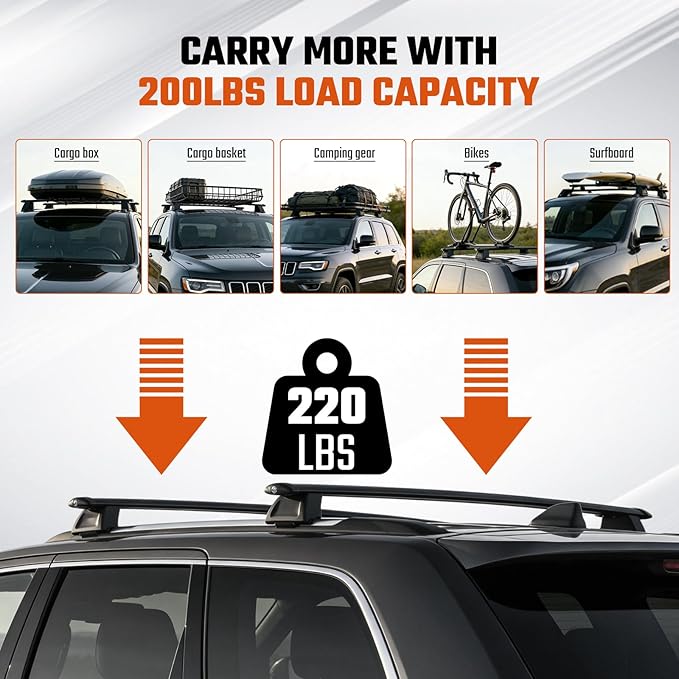 Heavy Duty Lockable Roof Rack Cross Bars Compatible with Jeep Grand Cherokee 2011-2021 (with Grooved Side Rails), Aluminum Crossbars w/Locks Rooftop Cargo Bag Kayak Luggage
