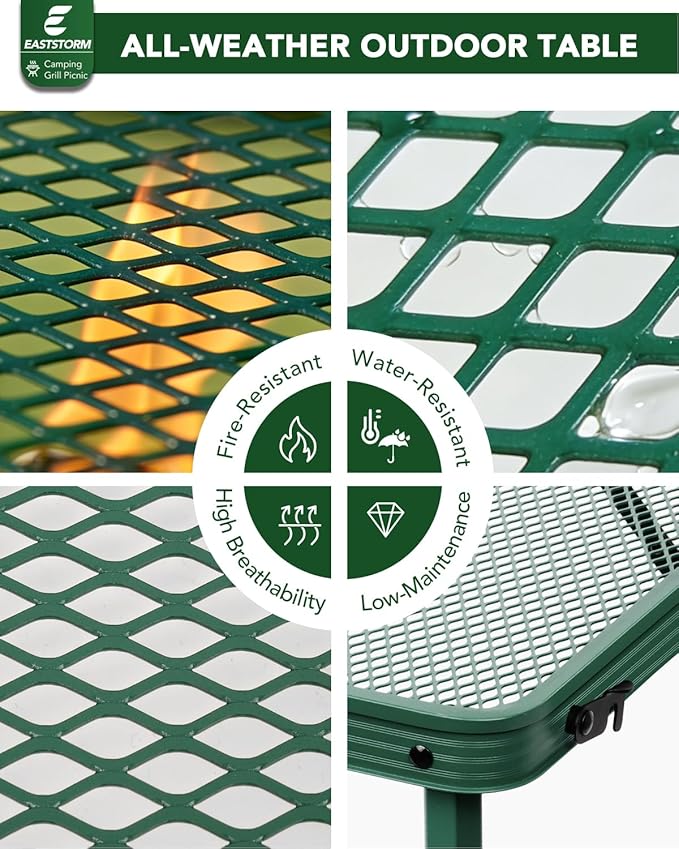 Small 2ft Folding Table with Carry Handle, Adjustable Height 10.6" or 22", Green Metal Mesh, Portable & Compact Indoor/Apartment/Card/Side/Grill Table, 23.6"Lx15.8"W, Lightweight 4 lb, 66 lb Capacity