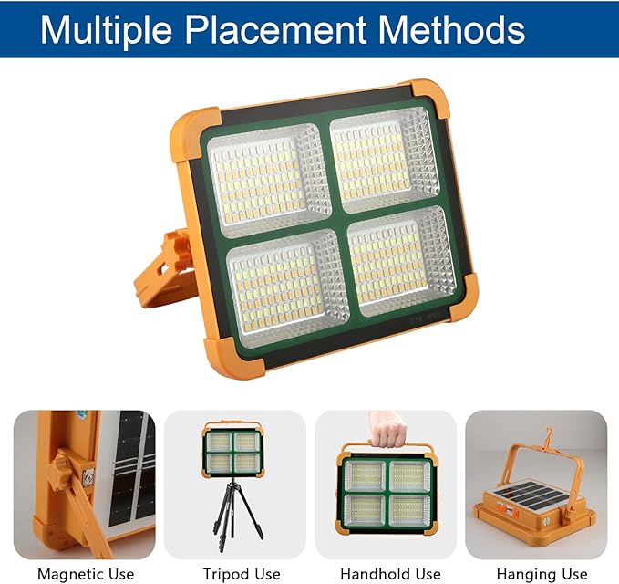 Solar Portable Rechargeable Work Light,16500mAh 120W Magnetic Flood Battery Work Light 10000LM Outedoor LED Camping Lights IP66 Waterproof for Job Site Repair,Camping, Hiking, Emergency
