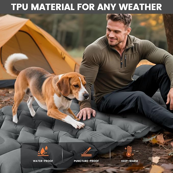 Ultralight Sleeping Pad for Backpacking, 4" Thick & 1.9 lb, with Built-in Pillow & Fast Foot Pump, Compact Inflatable Mat for Hiking and Camping