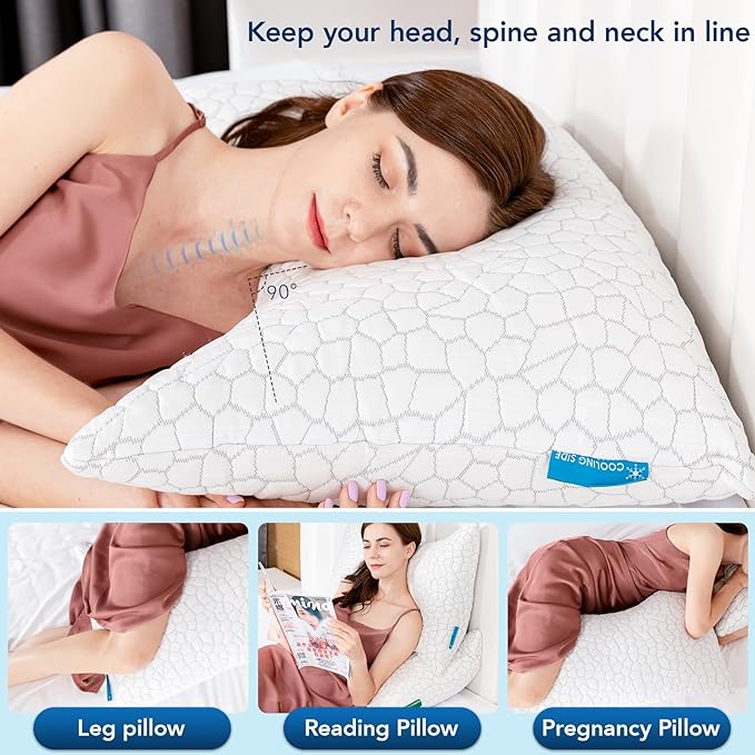 Cooling Pillow King Size Set of 2, Adjustable Bed Pillows for Sleeping, Luxury Shredded Memory Foam Side Sleeper Pillows, Firm Cervical Neck Pillow for Side Sleepers Neck Pain-Cool Cervical Pillows