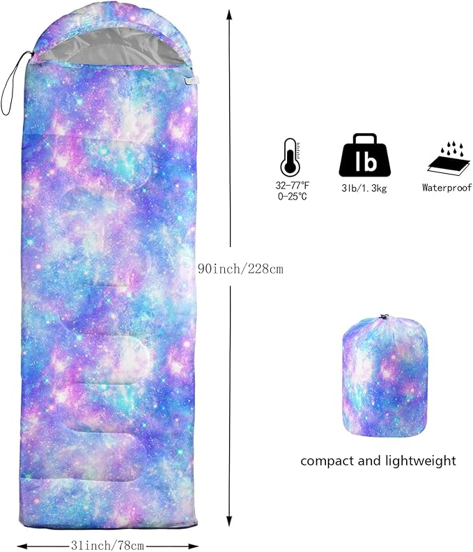 QOOMO Axolotl Cute Camping Sleeping Bags,3 Season Warm & Cool Weather,Lightweight,Waterproof Sleeping Bags for Adults & Kids,Traveling,and Outdoors
