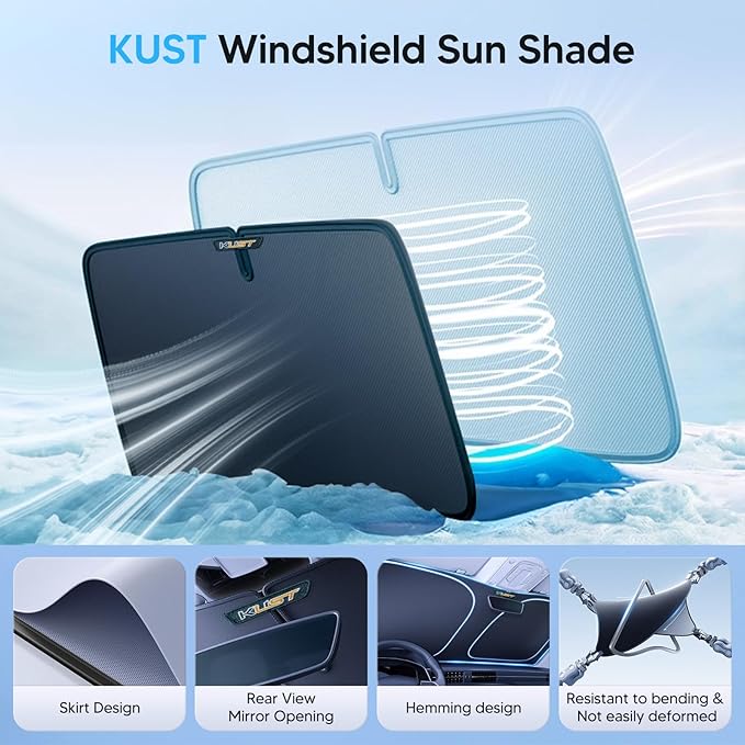 KUST Windshield Sun Shade for Jeep Grand Wagoneer 2022-2024 2025 2026 (Not for Jeep Wagoneer) Sunshade Accessories Sun Protectors Foldable Blocks UV Rays Keep Car Cooler