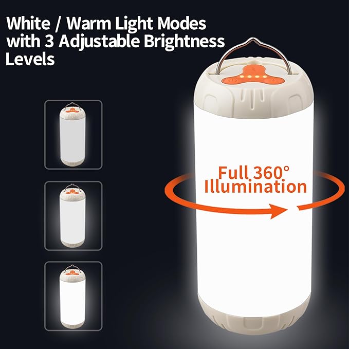 Rechargeable Camping Lantern, 1200 Lumens Ultra Bright Portable LED Lantern, Up to 80 Hours Runtime, IP68 Waterproof, 3 Light Modes + SOS Emergency Light for Power Outages, Hiking, Hurricane