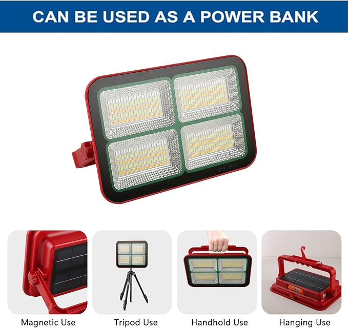 Solar Portable Rechargeable Work Light,16500mAh 200W Magnetic Flood Battery Work Light 15000LM Outdoor 400LED Camping Lights IP69 Ultra Waterproof for Job Site Repair,Camping, Hiking, Emergency