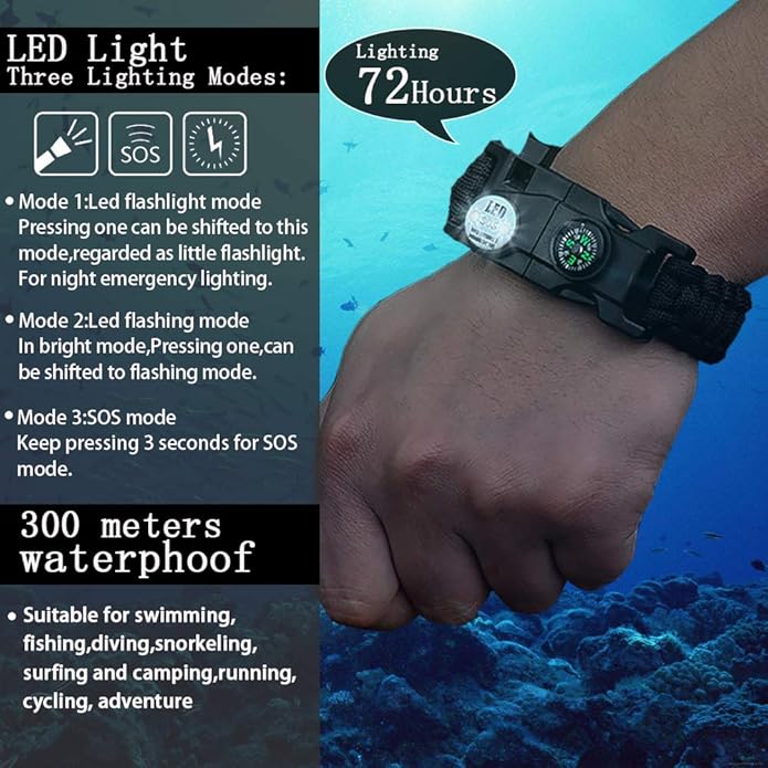 Survival Paracord Bracelet,Fire Starter,Waterproof SOS Light, Compass, Whistle, Adjustable AK87 20 in 1,Outdoor Ultimate Tactical Survival Gear Set,Gift for Kids,Men