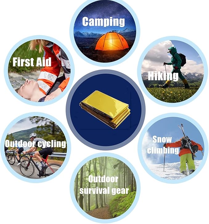 Emergency Mylar Thermal Blankets - Silver Gold Foil Space Blanket Survival Kit for Outdoors, Camping, Hiking(Gold, 12pcs)