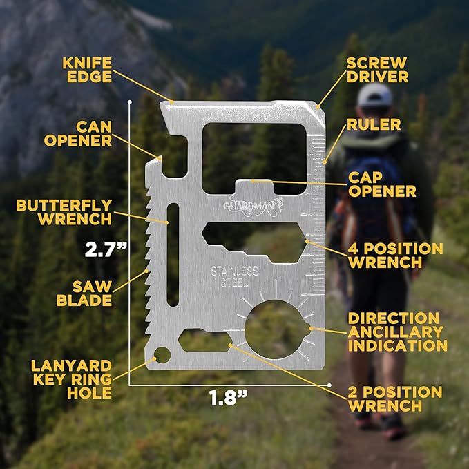 GUARDMAN 11-in-1 Survival Credit Card Multitool – Fathers Day Stocking Stuffer Christmas Gift - Multipurpose Tactical Wallet Tool With Bottle Opener, Survival Knife For Men Birthday Dad