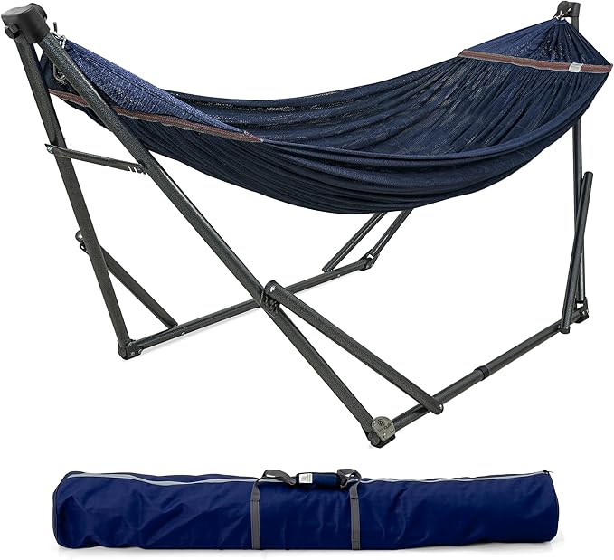 Tranquillo Adjustable Hammock Stand, Collapsible Camping Hammock with Stand, 600 lbs Capacity Steel Double Hammock Stand for 2 Persons, Premium Pre-Assembled Stand for Indoor Outdoor, Aegean