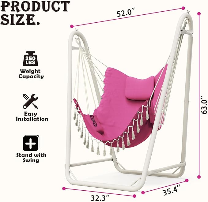 Hammock Chair with Stand,Heavy-Duty Hanging Chair with Stand, for Indoor Outdoor,Sturdy Swing Chair Stand Max Load 350 pounds(Hammock Chair Included) (Pink)