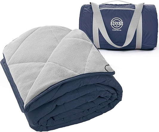 STOVER Large Waterproof Outdoor Stadium Blanket- Extra Thick Soft Fleece Camping Blanket for Travel, Picnics, Sports, Dogs 79"x55", Warm, Windproof, Sand-Proof, Lightweight, Packable (Alpine Blue)