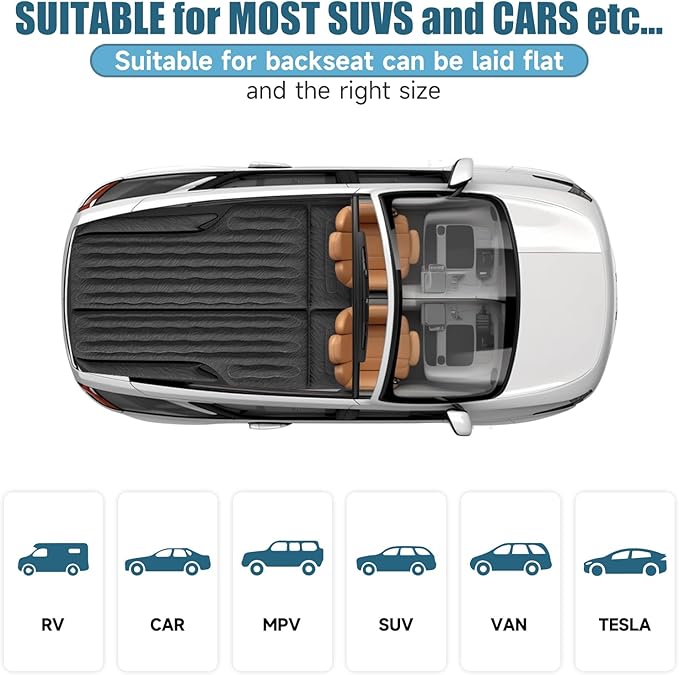 Inflatable SUV Air Mattress Bed Car Mattress, Double-Sided Flocking Travel Camping Bed, Car Sleeping Mattress for Universal SUV with Air Pump 2 Pillows