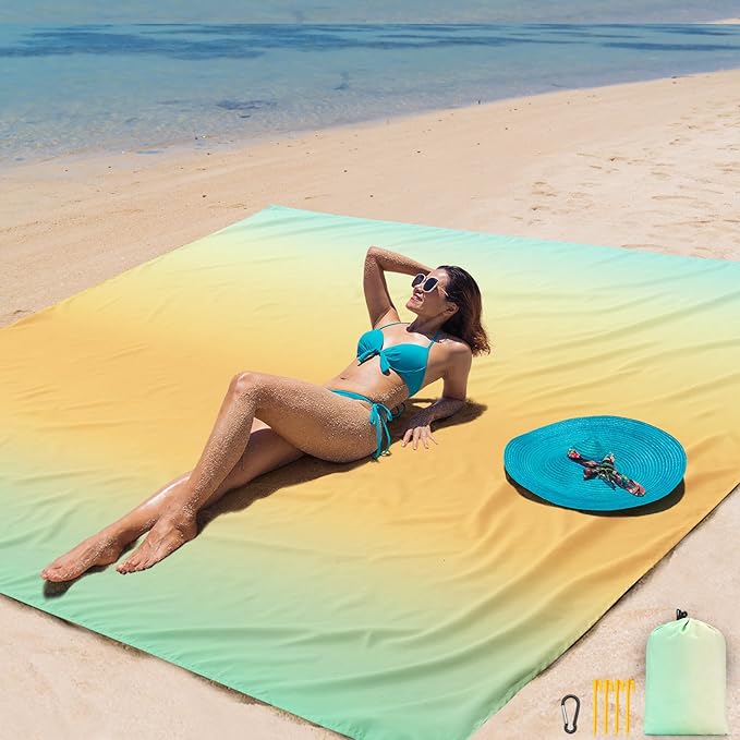 AISPARKY Beach Blanket Waterproof Sandproof Extra Large, Oversized Beach Mat, Quick Drying&Compact&Lightweight, Picnic Blankets Vacation Essentials for Outdoor Beach Camping (108" X 120" (8 Person))