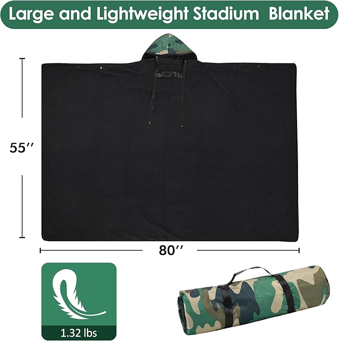 Catalonia Waterproof Stadium Blanket, Windproof Wearable Poncho for Football Sideline & Sports Events for Fans, Portable, Durable Outdoor Blanket for Camping & Tailgating