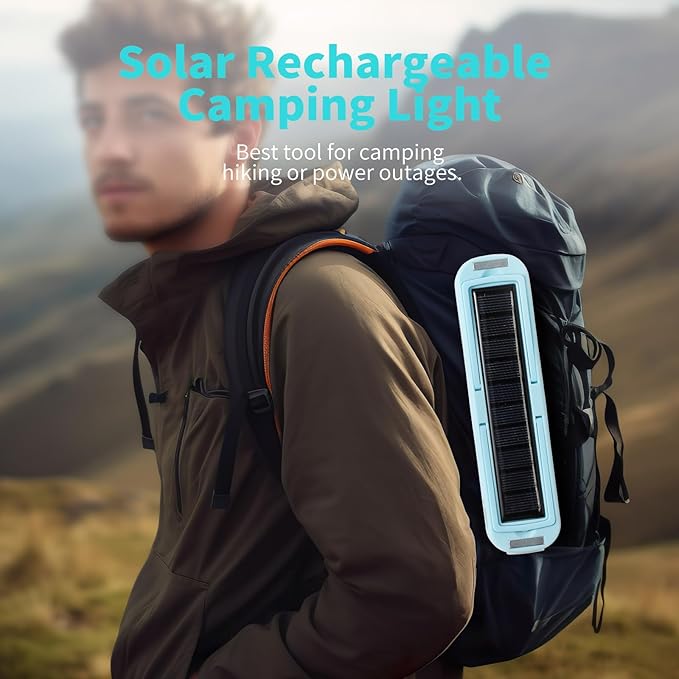 Solar Rechargeable Camping Lantern - 2000 Lumens, 4 Light Modes, Solar & USB Charging (Blue)