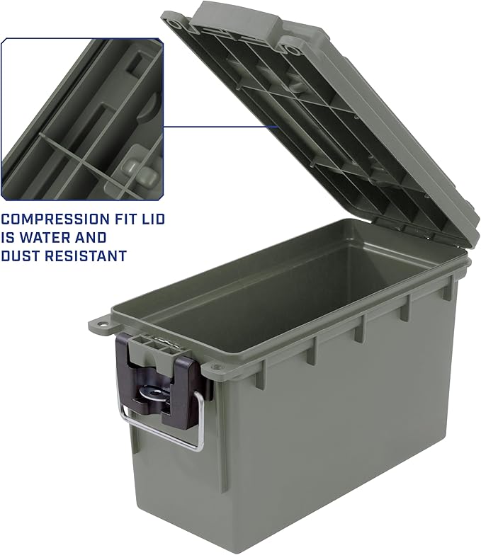 Sheffield 12791 2-Pack Ammo Storage Box, Stackable .30 Cal Field Boxes, Water and Dust Resistant, Lockable Storage Box with Handle, Secures Hunting Gear, Supplies, and Bullets, Made in USA, Green