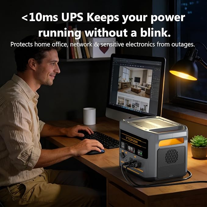 VTOMAN FlashSpeed 2400 Portable Power Station, 1408Wh LiFePO4 (LFP) Battery, Full Charge in 58 Min,2400W(Peak 3200W) Solar Generator for Home Backup Power, Camping & RVs(Solar Panel Optional)