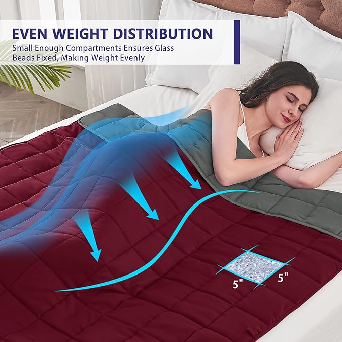 yescool Weighted Blanket for Adults (20 lbs, 60” x 80”, Red Grey) Cooling Heavy Blanket for Sleeping Perfect for 190-210 lbs, Queen Size Breathable Blanket with Premium Glass Bead, Machine Washable