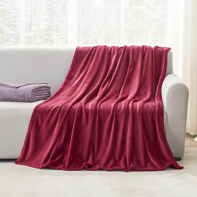 Hansleep Fleece Burgundy Red Full Blanket, Super Soft Flannel Fuzzy Plush Cozy Blanket for All Seasons, Burgundy Red, Full 84x90 Inches