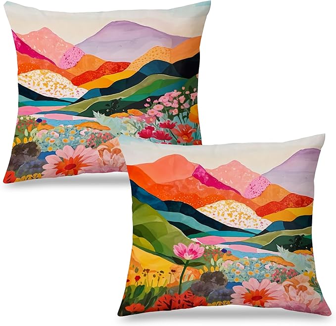 Abstract Mountain Pillow Covers for Women 18x18 Set of 2, Watercolor Landscape Throw Pillow Cases Decorative for Home Bedroom Living Room Office Decor