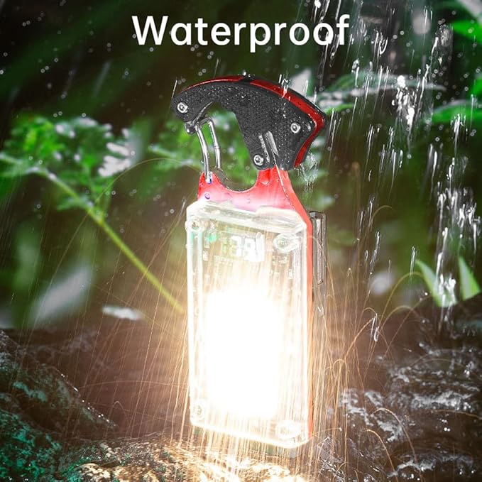 BY-J LED Multitool Small Flashlight, Keychain Light, COB Multi-Function Mini Work Light, 1000 Lumens Rechargeable, 8 Lighting Modes, Fire Starter, Seat Belt Cutter, Screwdriver, Red