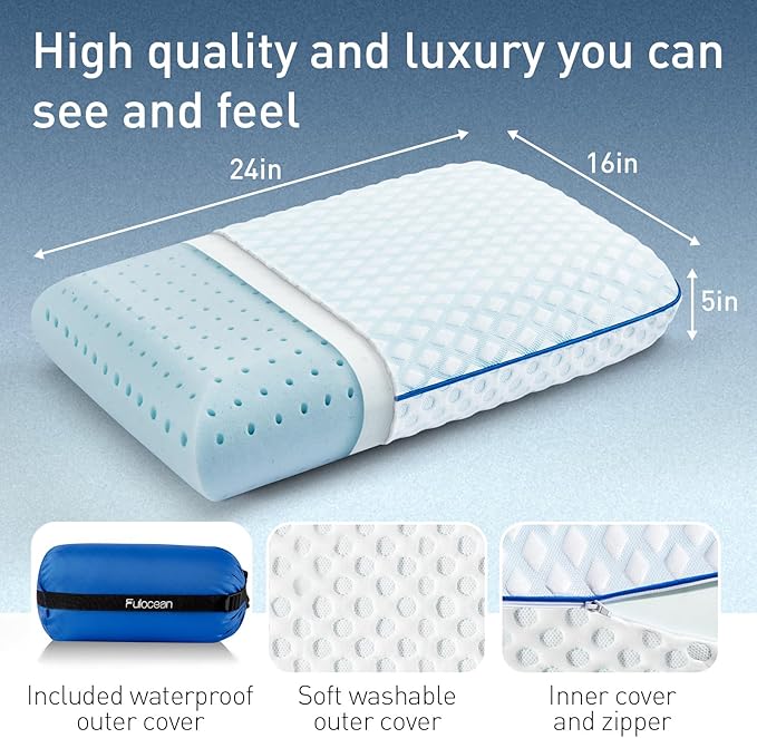 Cooling Gel Memory Foam Pillows for Sleeping Standard Size, Bamboo Rayon Bed Pillow for Back Side Sleeper, Medium Firm Contoured Support for Neck Shoulder Pain Relief, Washable Breathable Dorm Twin XL
