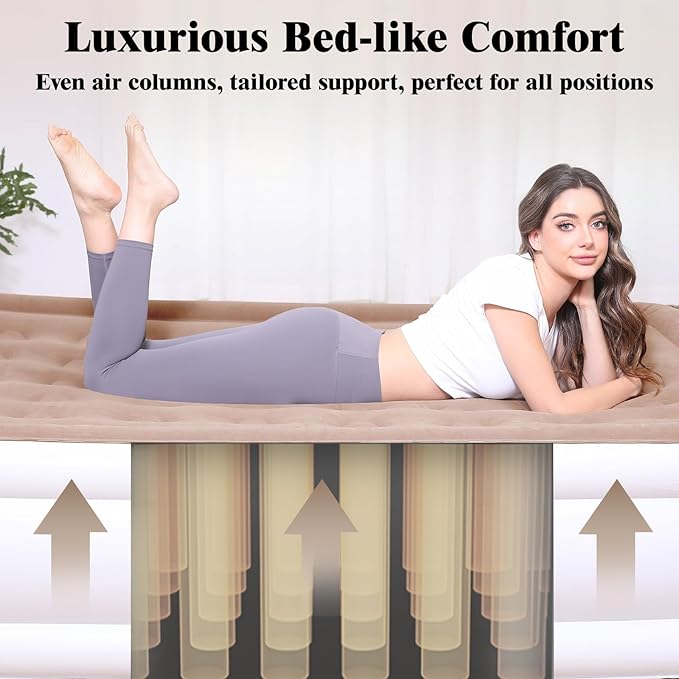 Etto Air Mattress Queen with Built in Pump, 18 inch Luxury Double High Air Bed Fast Inflation/Deflation, Portable Inflatable Blow up Mattress with Carry Bag for Camping, Home&Guests, 650lb MAX