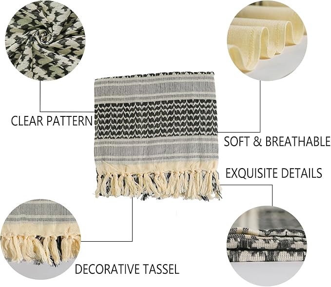 Ever Fairy Military Shemagh Tactical Desert Scarf Cotton Arab Keffiyeh Tactical Scarf Head Neck Face Wrap for Men Women