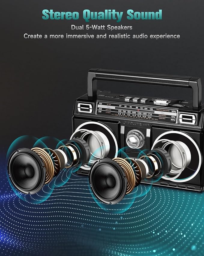 PRUNUS 750 AM FM Radio Portable with Bluetooth Dual Speakers, Gifts for Dad and Mom, USB/TF Card Playback, USB-C/Solar Rechargeable Radios, Bluetooth Radio, Transistor Radios Portable AM FM