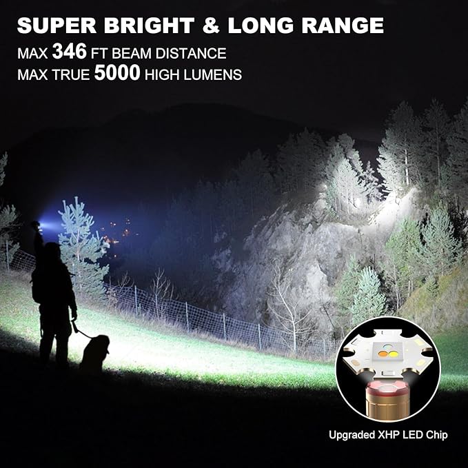 iodoo 3 in 1 Rechargeable Flashlight True 5000 Lumens Outdoor Strong Cob Light, 5000mAh Zoomable Beam LED Flash Light with Magnet Power Failure Emergency Survival Kits Snowstorm (6 in 1)