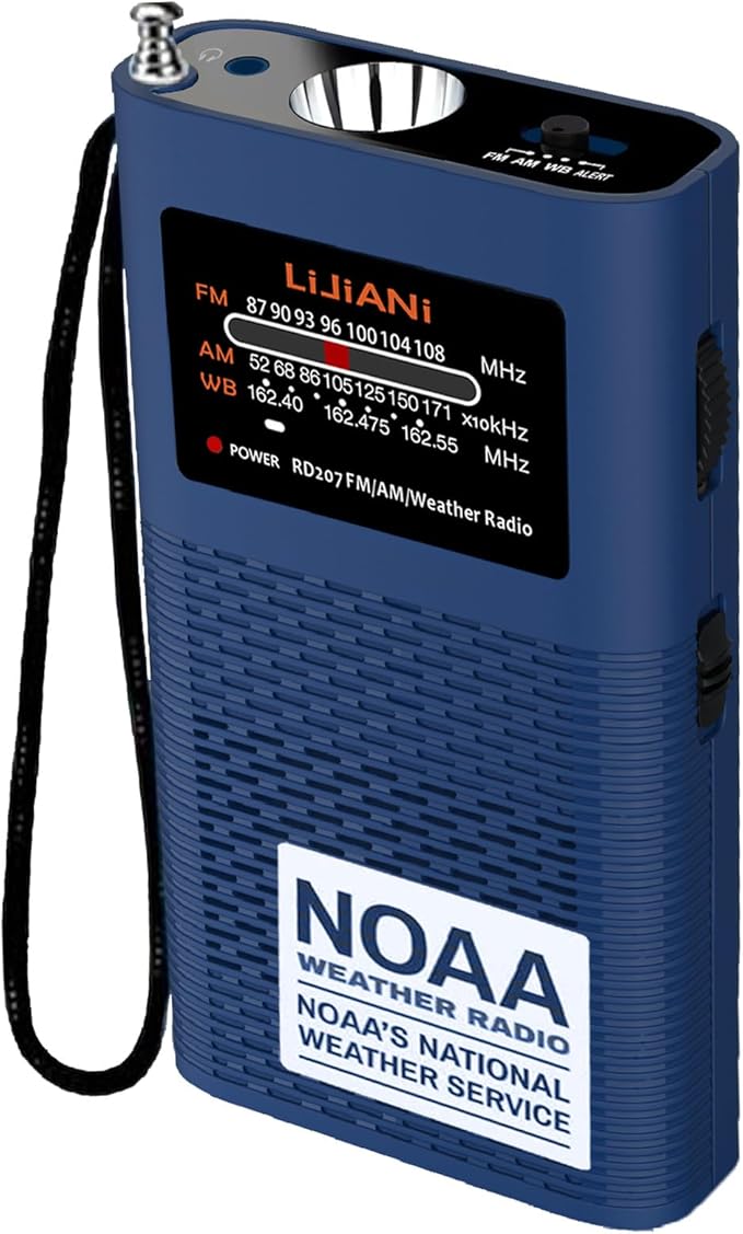Pocket Weather Alert Radio NOAA/Am/Fm Portable Transistor Powered 1500MAH Battery with Flashlight Emergency SOS Alarm Best Reception New Version with Backlight